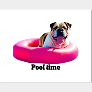 Bulldog on pool float Posters and Art